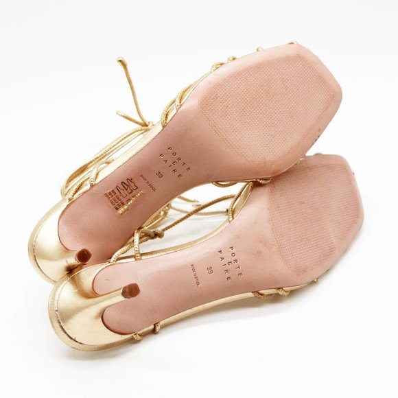 Porte & Paire Net-a-porter Gold Metallic Leather Sandals Lace Up Strappy 39 $280 - Picture 11 of 16